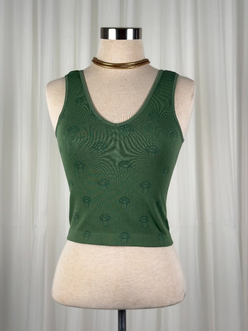 Rue21 Green Ribbed Mushroom Print Crop Tank Top Small Y2K Fairy Grunge
